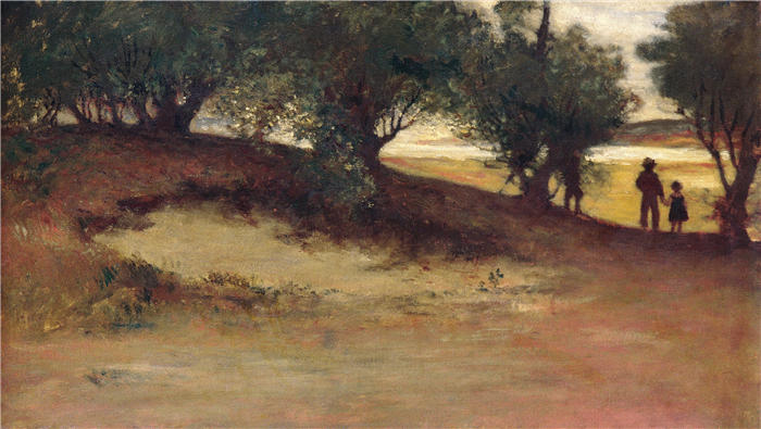 威廉·莫里斯·亨特（William Morris Hunt，美国画家）高清作品-《柳树沙堤，木兰（1877 年）》