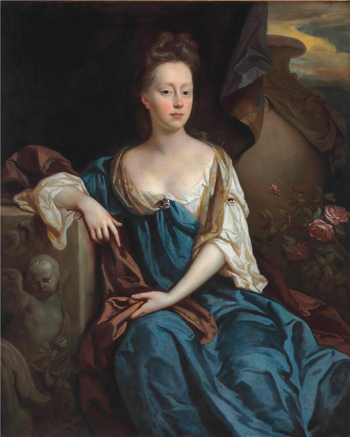 约翰·莱利（ John Riley，英国画家）高清作品-《安妮·谢拉德的肖像，布朗洛夫人（1659-1721）》