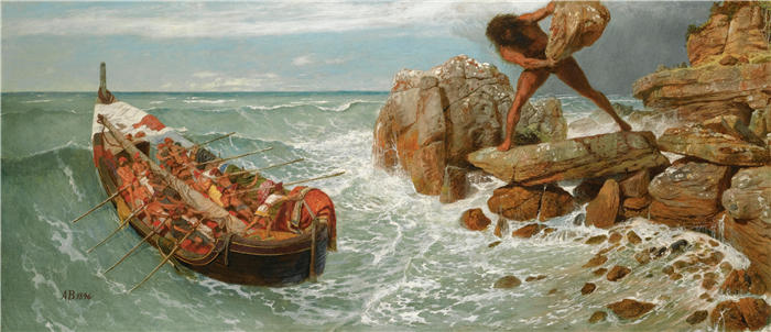阿诺德·伯克林（瑞士画家 ，Arnold Böcklin）高清作品-《奥德修斯和波吕斐摩斯 (1896)》