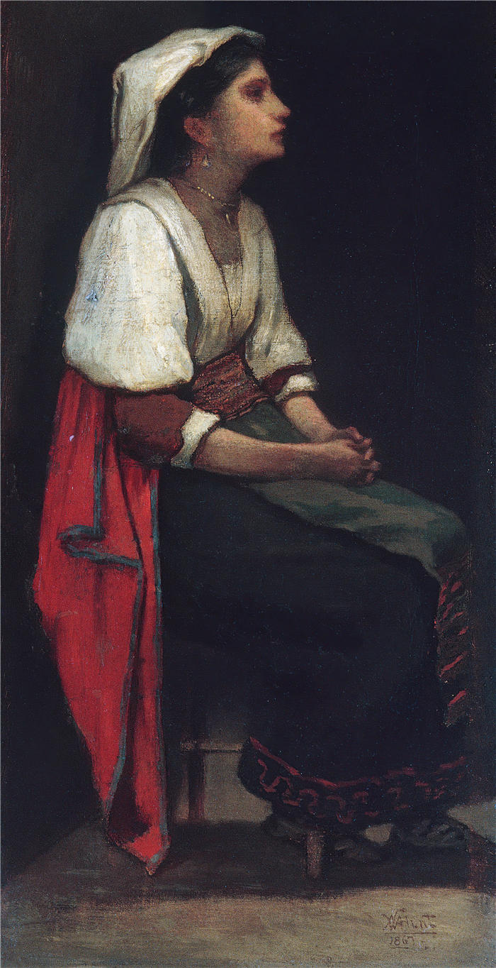威廉·莫里斯·亨特（William Morris Hunt，美国画家）高清作品-《意大利女孩 (1867)(1)》