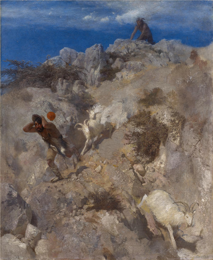 阿诺德·伯克林（瑞士画家 ，Arnold Böcklin）高清作品-《潘惊吓牧羊人（恐惧恐慌）（1865 年）》