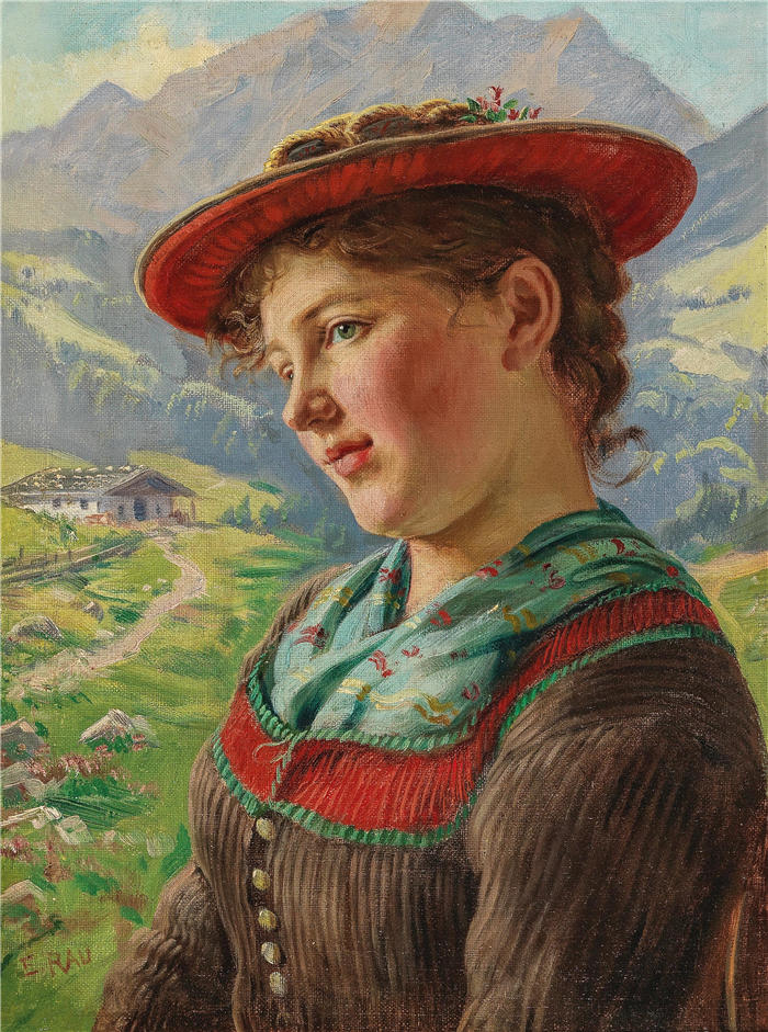 埃米尔·劳（Emil Rau，德国画家）高清作品-《山中的女孩》