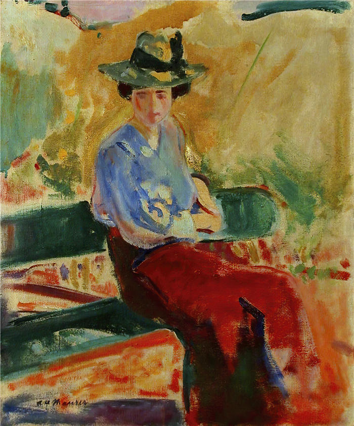 阿尔弗雷德·亨利·毛雷尔（Alfred Henry Maurer ，美国画家）-作品-《长凳上的人物（约 1908 年）》