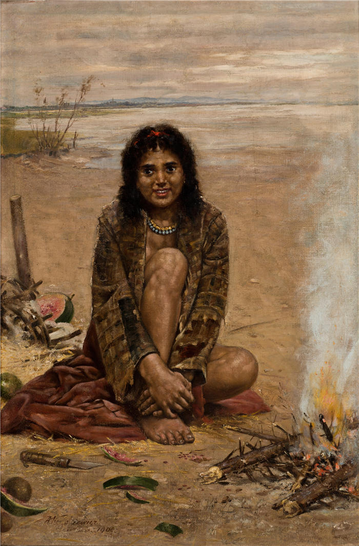 安东尼·科扎凯维奇（Antoni Kozakiewicz，波兰画家）高清作品-《吉普赛女人 (1909)》