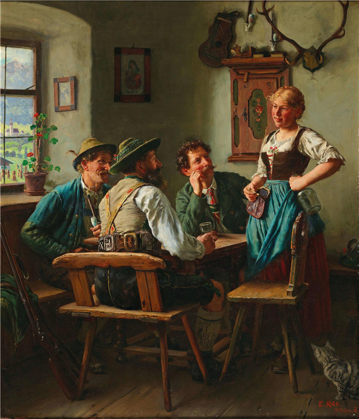 埃米尔·劳（Emil Rau，德国画家）高清作品-《在客栈》