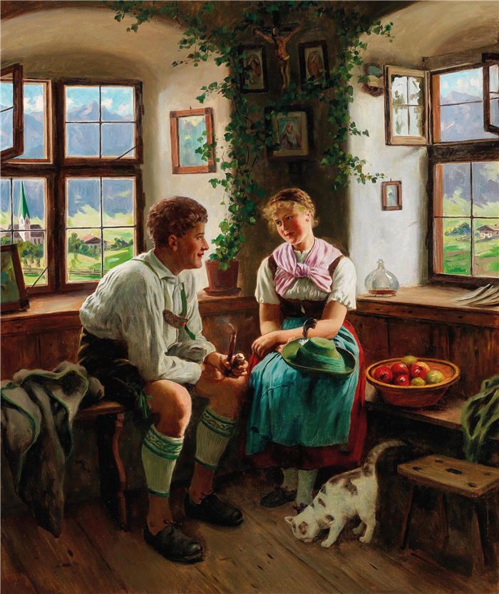 埃米尔·劳（Emil Rau，德国画家）高清作品-《家庭神殿下》