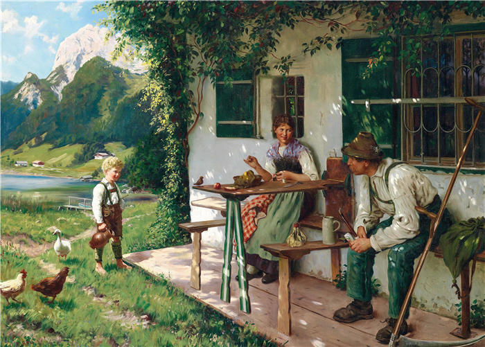 埃米尔·劳（Emil Rau，德国画家）高清作品-《屋前的夏日》