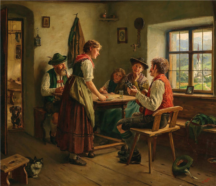 埃米尔·劳（Emil Rau，德国画家）高清作品-《客厅娱乐》