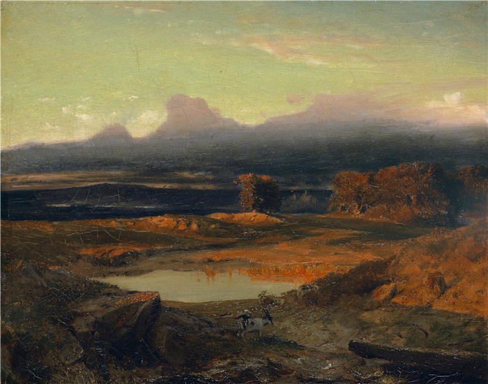 阿诺德·伯克林（瑞士画家 ，Arnold Böcklin）高清作品-《日落时的风景，1849 年》