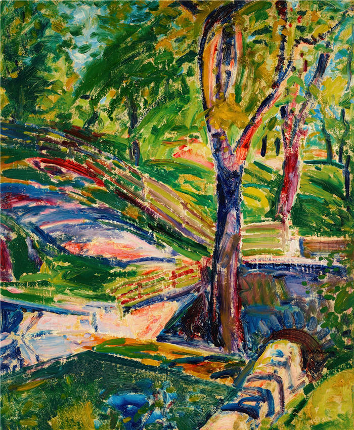阿尔弗雷德·亨利·毛雷尔（Alfred Henry Maurer ，美国画家）-作品-《围栏景观（约 1915-20 年）》