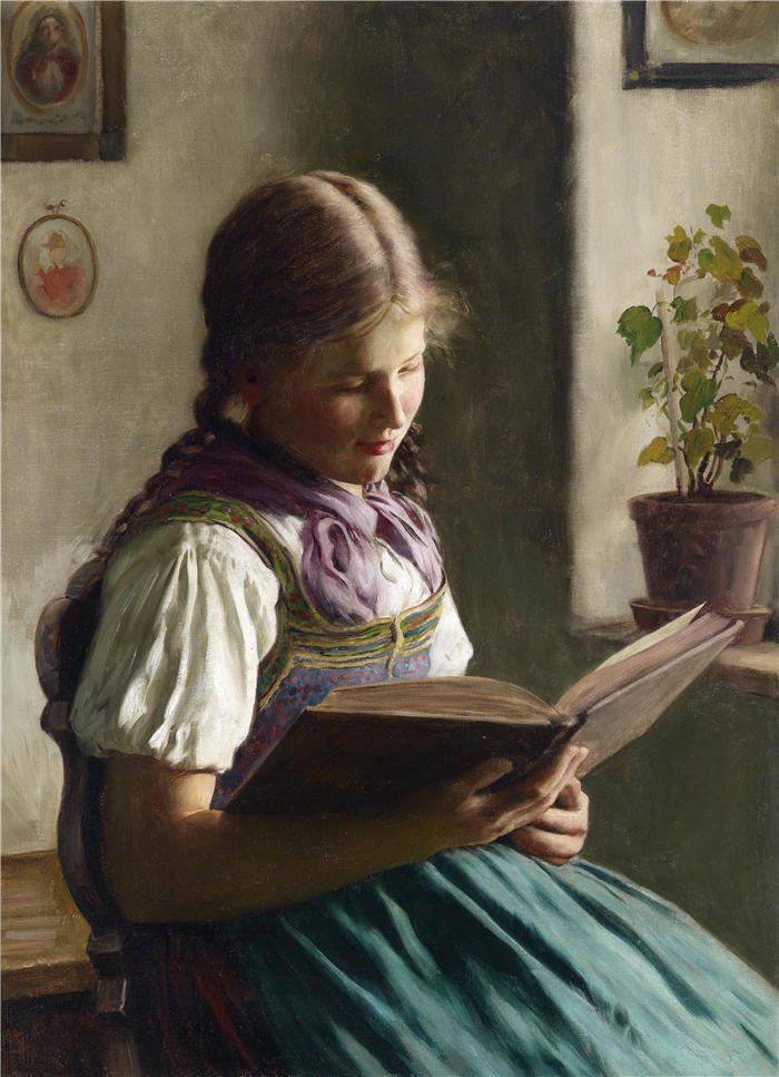 埃米尔·劳（Emil Rau，德国画家）高清作品-《读书姑娘》