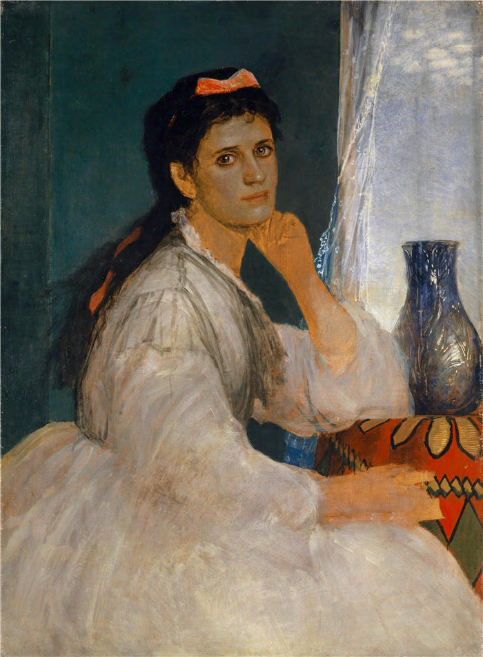 阿诺德·伯克林（瑞士画家 ，Arnold Böcklin）高清作品-《克拉拉·伯克林 (Clara Böcklin) 的肖像，艺术家的长女 (1872-1873)》
