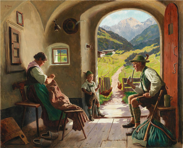 埃米尔·劳（Emil Rau，德国画家）高清作品-《蒂罗尔的夏日》