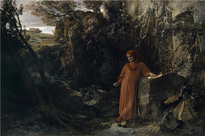 阿诺德·伯克林（瑞士画家 ，Arnold Böcklin）高清作品-《沃克吕兹之春的彼特拉克（1867 年）》