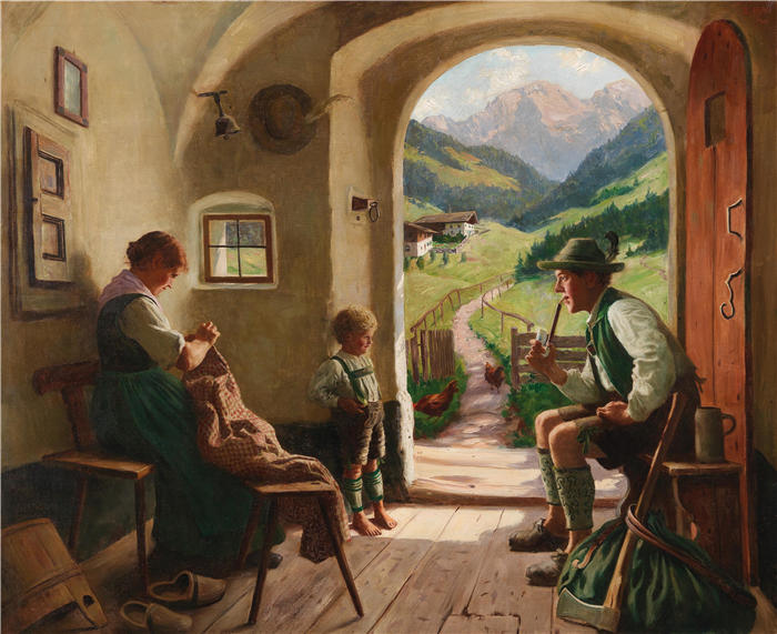 埃米尔·劳（Emil Rau，德国画家）高清作品-《田园诗般的家庭场景》
