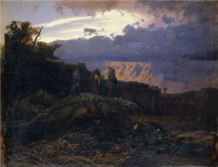 阿诺德·伯克林（瑞士画家 ，Arnold Böcklin）高清作品-《石碑 (1847)》