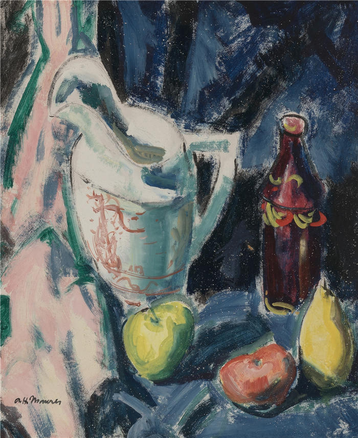 阿尔弗雷德·亨利·毛雷尔（Alfred Henry Maurer ，美国画家）-作品-《有水罐和水果的静物》