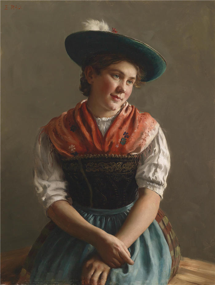 埃米尔·劳（Emil Rau，德国画家）高清作品-《Sonntagstracht 的连衣裙》