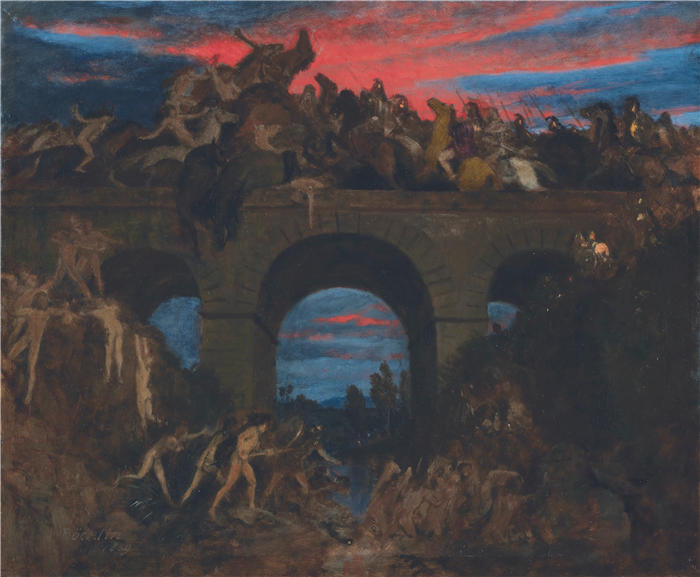 阿诺德·伯克林（瑞士画家 ，Arnold Böcklin）高清作品-《桥上之战 (1889)》