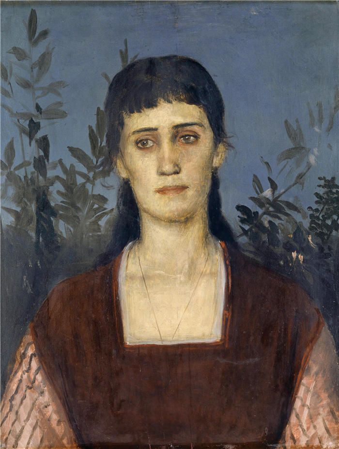 阿诺德·伯克林（瑞士画家 ，Arnold Böcklin）高清作品-《克拉拉·布鲁克曼-伯克林的肖像，艺术家的长女（1876 年）》