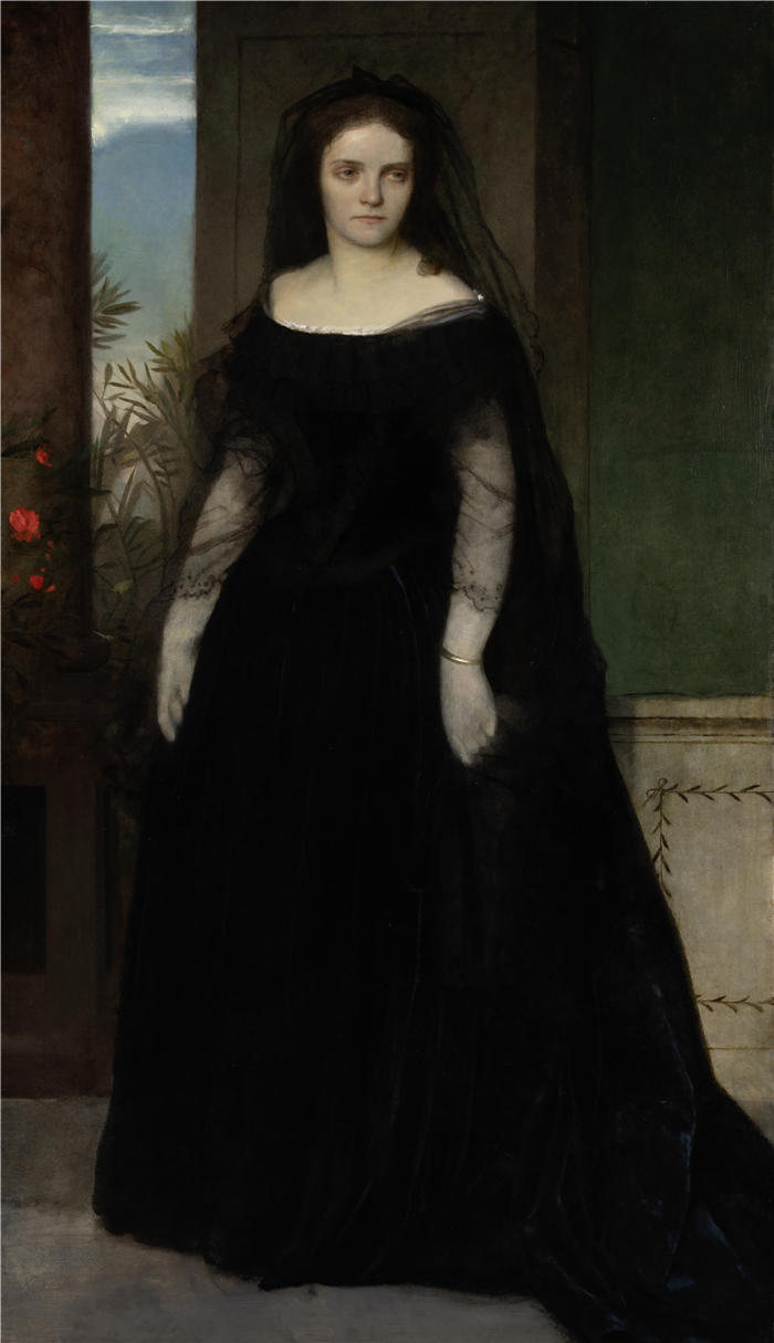 阿诺德·伯克林（瑞士画家 ，Arnold Böcklin）高清作品-《女演员范妮·雅瑙舍克的肖像（1861 年）》