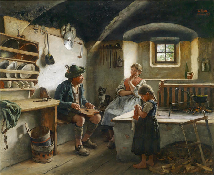 埃米尔·劳（Emil Rau，德国画家）高清作品-《钢琴曲 (1890)》