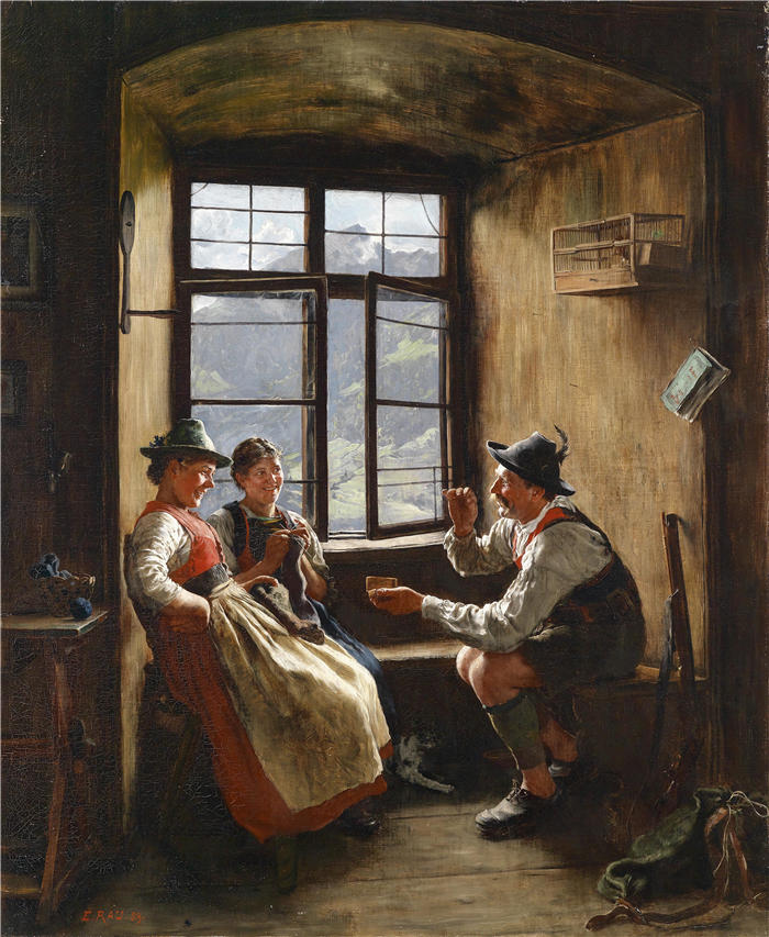 埃米尔·劳（Emil Rau，德国画家）高清作品-《猎人的其余部分（1889）》