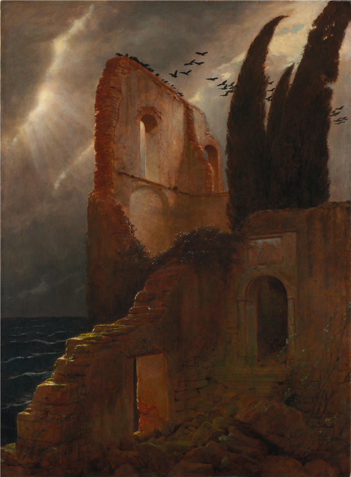 阿诺德·伯克林（瑞士画家 ，Arnold Böcklin）高清作品-《海边废墟 (1881)》