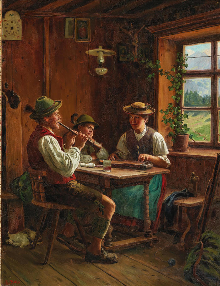 埃米尔·劳（Emil Rau，德国画家）高清作品-《家庭音乐》