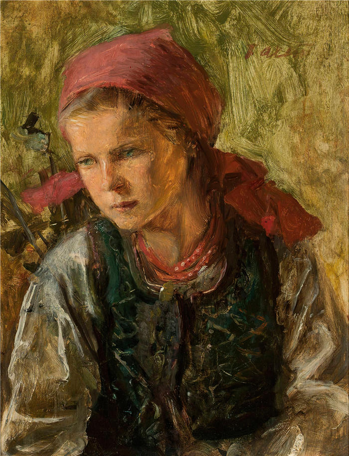 特奥多尔·阿克森托维奇（Teodor Axentowicz，波兰画家）高清作品-《围巾的农家女》