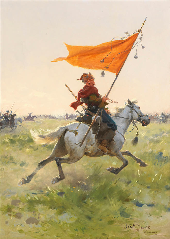 约瑟夫·勃兰特（Józef Brandt，波兰画家）高清作品-《战场上的标准骑手（约1880-1900年）》