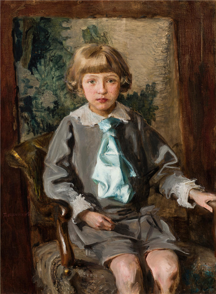 特奥多尔·阿克森托维奇（Teodor Axentowicz，波兰画家）高清作品-《Iwo Łomiński 小时候的肖像（1913 年）》
