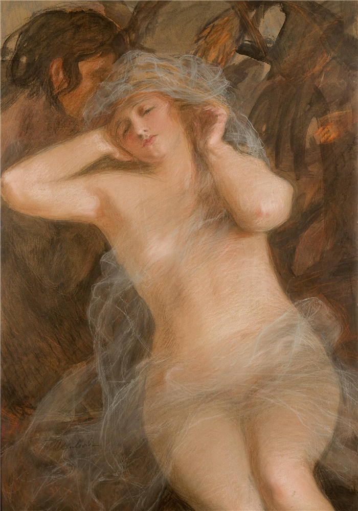 特奥多尔·阿克森托维奇（Teodor Axentowicz，波兰画家）高清作品-《若虫和萨特 (1900)》