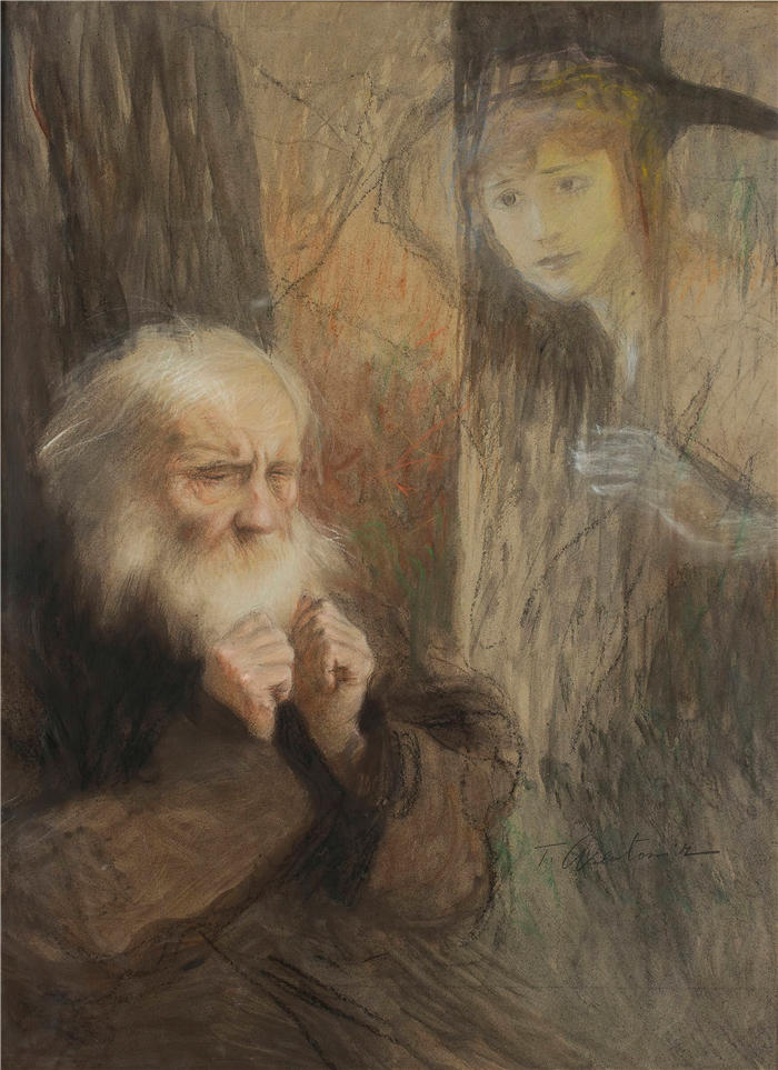 特奥多尔·阿克森托维奇（Teodor Axentowicz，波兰画家）高清作品-《视觉 - 记忆 (1900)》