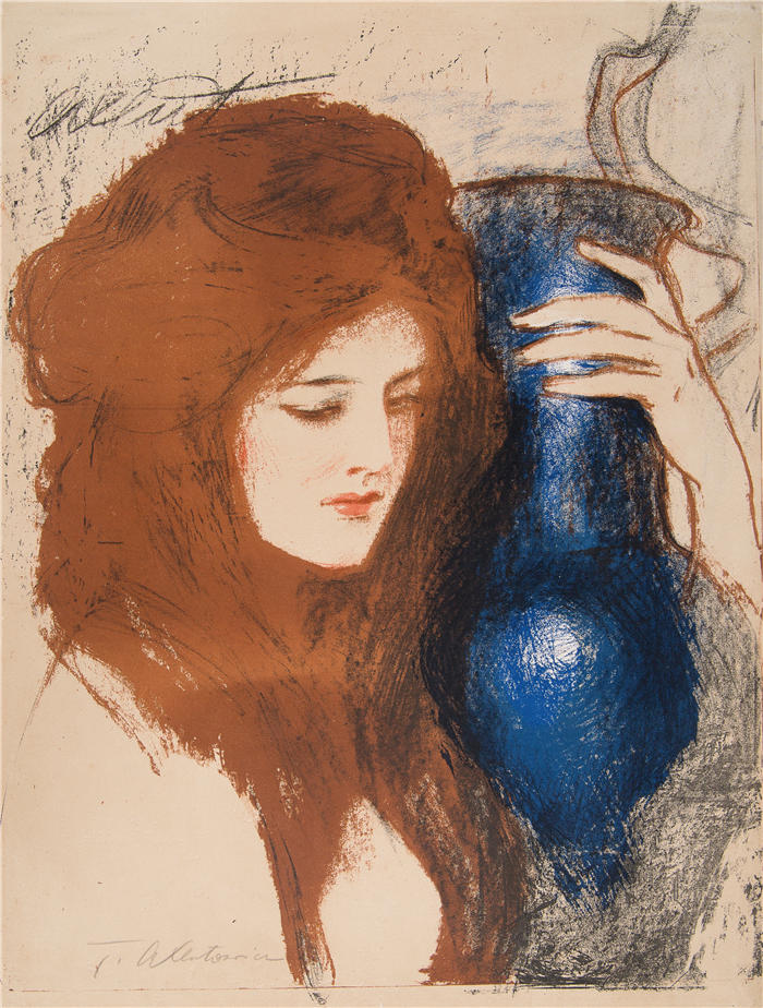 特奥多尔·阿克森托维奇(Teodor Axentowicz,波兰画家)高清作品-《一个拿着花瓶的女人(1903)》