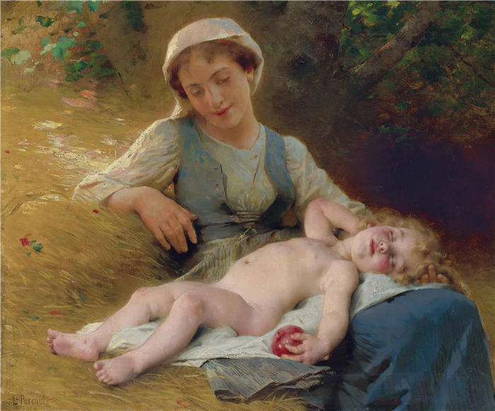 莱昂-让-巴西勒·佩罗(Léon-Jean-Basile Perrault,法国画家)高清作品-《快速入睡(1896)》