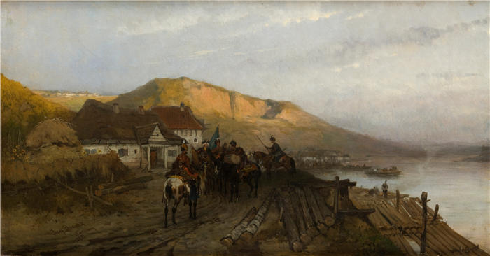 约瑟夫·勃兰特（Józef Brandt，波兰画家）高清作品-《在德涅斯特河上 (1875)》