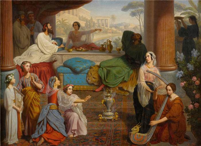 让-巴蒂斯特·勒卢瓦(Auguste Jean-Baptiste Leloir,法国画家)-以斯帖王后谴责哈曼