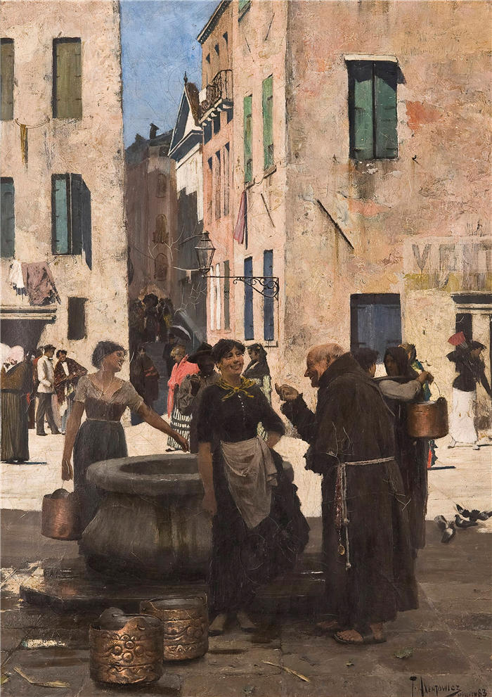 特奥多尔·阿克森托维奇（Teodor Axentowicz，波兰画家）高清作品-《在水井旁（1883 年）》