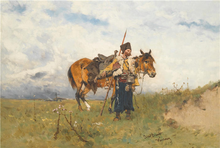 约瑟夫·勃兰特（Józef Brandt，波兰画家）高清作品-《哥萨克守望者》