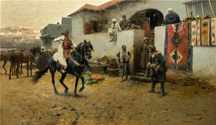 约瑟夫·勃兰特（Józef Brandt，波兰画家）高清作品-《纯种马奖》