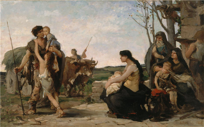乔治·莫罗·德图尔(Georges Moreau De Tours,法国画家,1848-1901 年)-《家庭 (1880)》