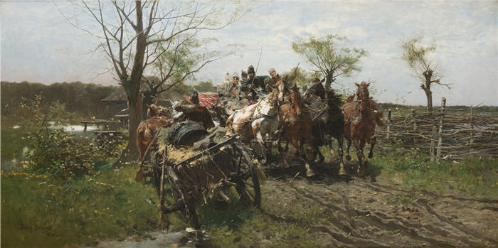 约瑟夫·勃兰特（Józef Brandt，波兰画家）高清作品-《桥上会面（1884）》