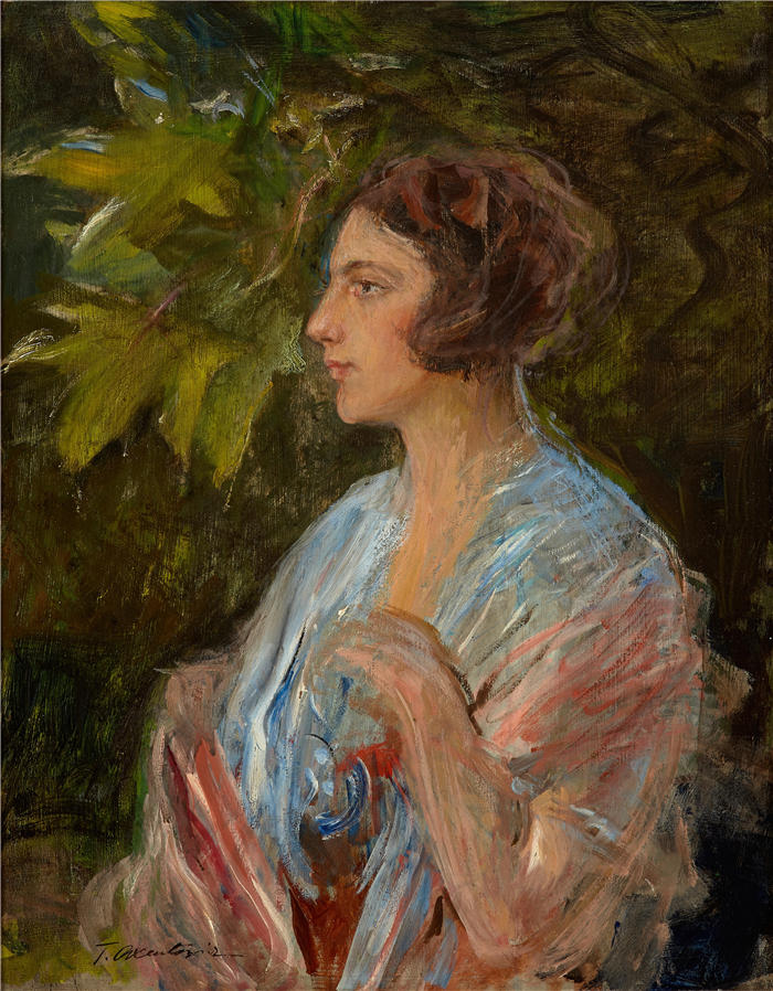 特奥多尔·阿克森托维奇（Teodor Axentowicz，波兰画家）高清作品-《一位女士的肖像 (1930)》