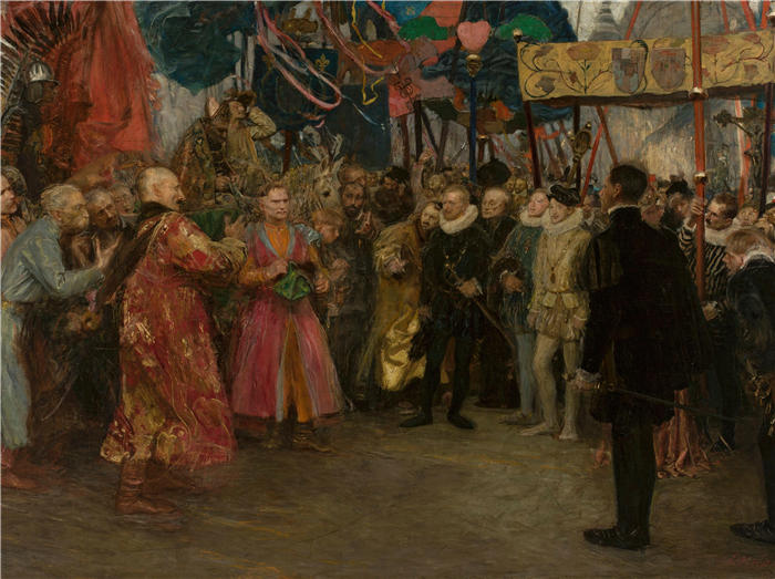 特奥多尔·阿克森托维奇(Teodor Axentowicz,波兰画家)高清作品-《瓦卢瓦的亨利之前的波兰特使(1910 年)》