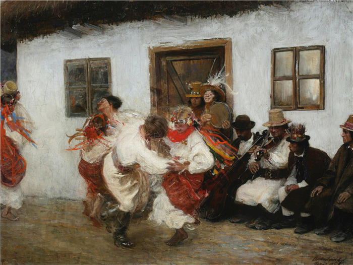 特奥多尔·阿克森托维奇（Teodor Axentowicz，波兰画家）高清作品-《乌克兰民间舞蹈（1895 年）》