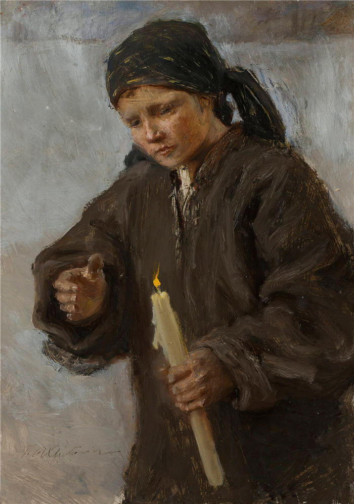 特奥多尔·阿克森托维奇（Teodor Axentowicz，波兰画家）高清作品-《为圣烛节 (1890)》