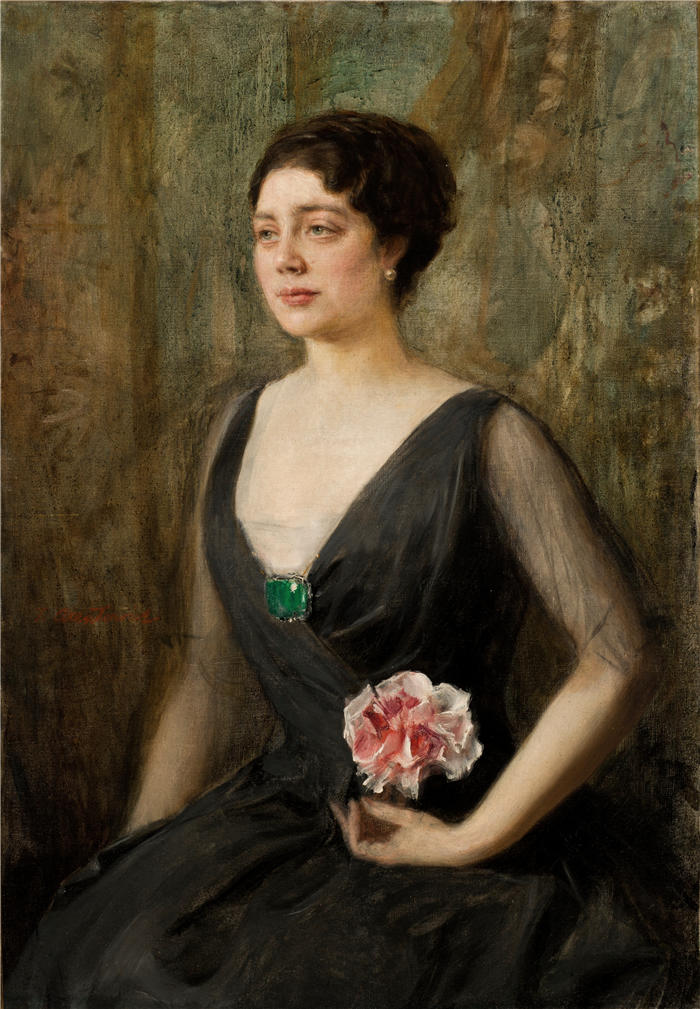 特奥多尔·阿克森托维奇（Teodor Axentowicz，波兰画家）高清作品-《伊莎贝拉·森贝科瓦的肖像（1912 年）》