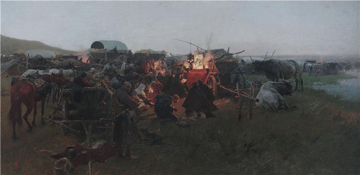 约瑟夫·勃兰特（Józef Brandt，波兰画家）高清作品-《草原上的祈祷（约 1890 年）》