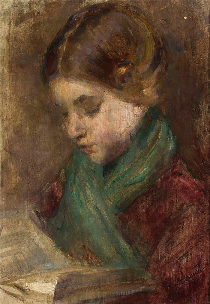 特奥多尔·阿克森托维奇（Teodor Axentowicz，波兰画家）高清作品-《一个女孩的肖像》